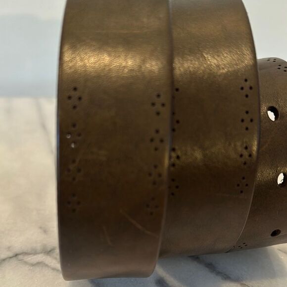 Allen Edmonds Men's Dark Brown Leather Belt detailed edges sz 44 Italy - Picture 4 of 13